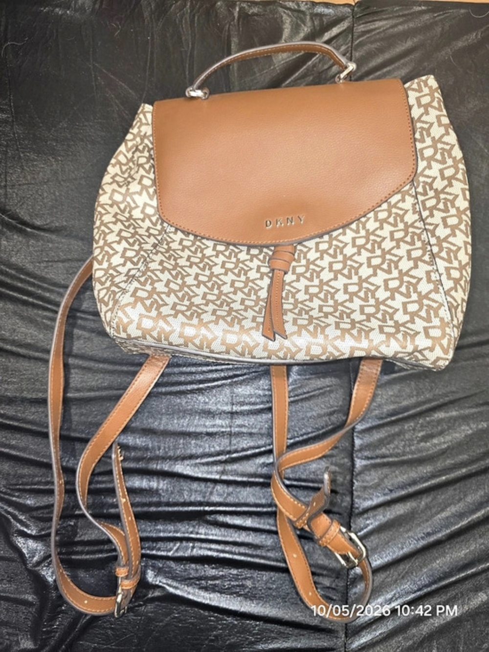 DKNY Brown & White Geometric Backpack
